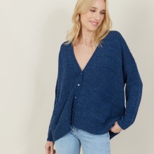 Grand cardigan à poches en grosse maille - Marilou 7241 corsaire - 06 Bleu moyen