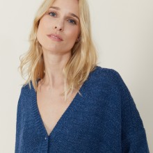 Grand cardigan à poches en grosse maille - Marilou 7241 corsaire - 06 Bleu moyen