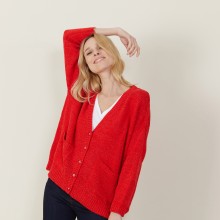 Grand cardigan à poches en grosse maille - Marilou 7280 ecarlate - 52 Rouge