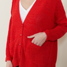 Grand cardigan à poches en grosse maille - Marilou 7280 ecarlate - 52 Rouge