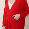 Grand cardigan à poches en grosse maille - Marilou 7280 ecarlate - 52 Rouge