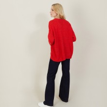 Grand cardigan à poches en grosse maille - Marilou 7280 ecarlate - 52 Rouge