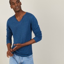Slub linen T-shirt with Tunisian collar - Blayne