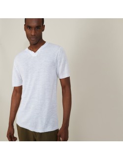 T-shirt col tunisien en lin flammé - Baraka 7200 blanc - 02 Blanc