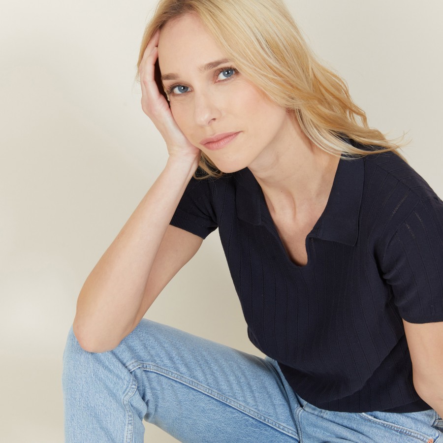 T-shirt col polo en coton sec - Nina 7240 marine - 05 Bleu marine T-shirt col polo en coton sec - Nina 7240 marine - 05 Bleu marine