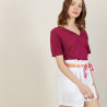 Slub linen t-shirt with Tunisian collar - Boheme