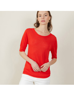 T-shirt col rond en lin flammé - Bonnie 7280 ecarlate - 52 Rouge