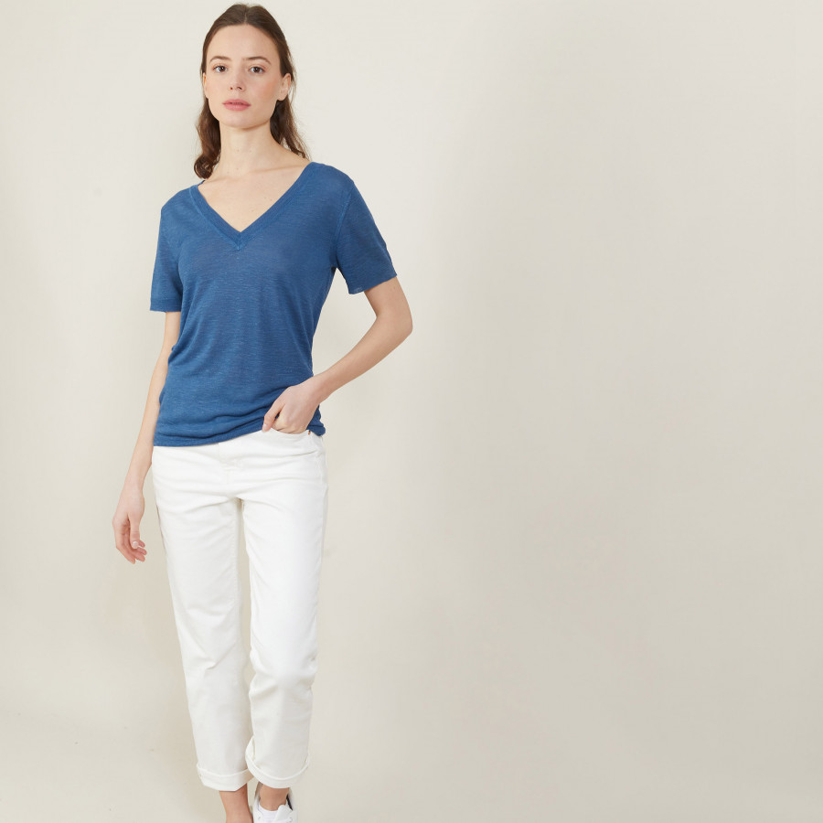 T-shirt col V en lin flammé - Bountie T-shirt col V en lin flammé - Bountie