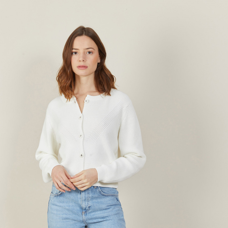 Cardigan en coton bio grosse maille - Mina 7200 blanc - 02 Blanc Cardigan en coton bio grosse maille - Mina 7200 blanc - 02 Blanc
