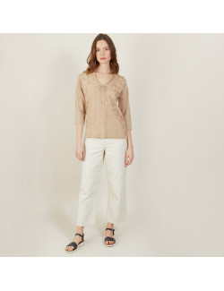 Polo à motif col noué en Fil Lumière - Amara 4885 speculos - 13 Beige moyen