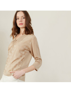 Polo à motif col noué en Fil Lumière - Amara 4885 speculos - 13 Beige moyen