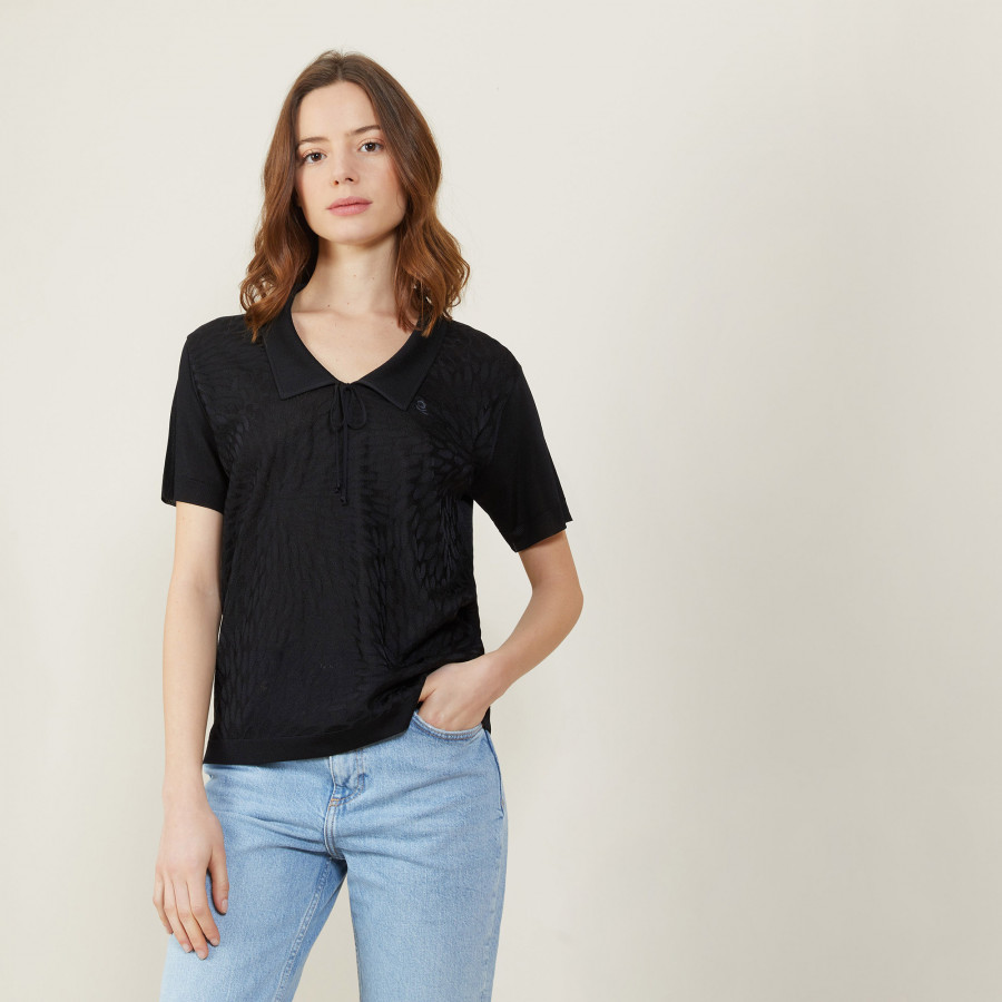 Short-sleeved polo shirt with tie collar - Ava Short-sleeved polo shirt with tie collar - Ava