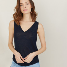 Débardeur col V en lin flammé - Boréal 7240 marine - 05 Bleu marine