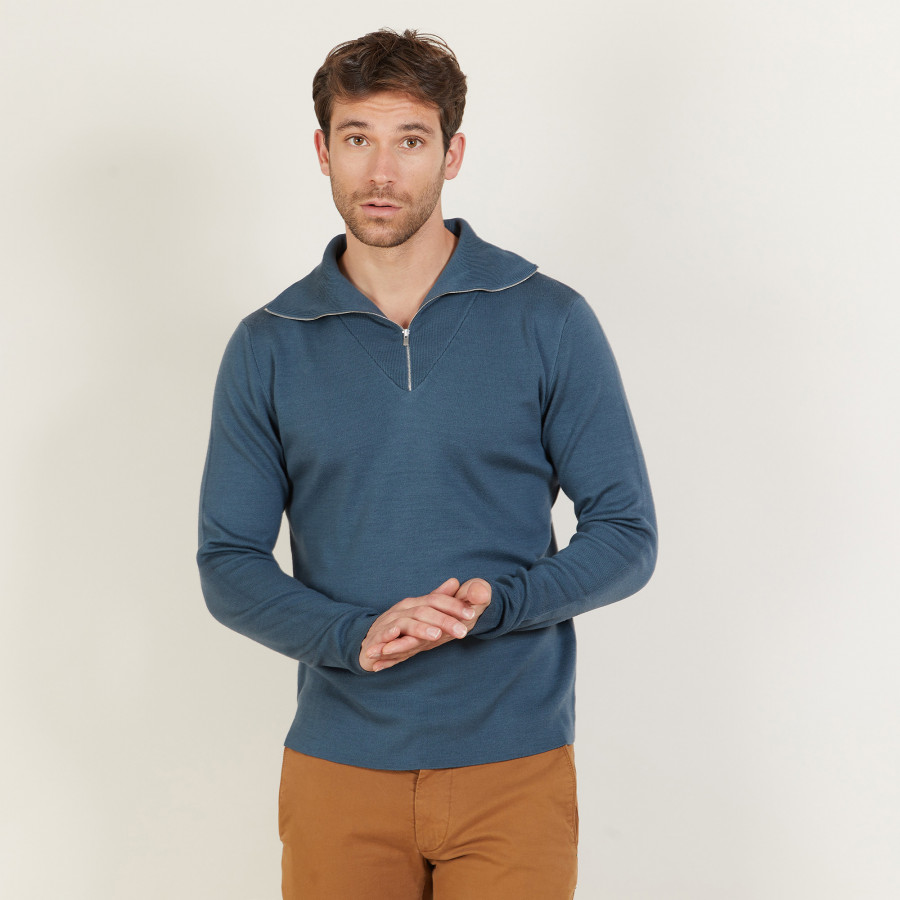 Zipped high-neck sweater in merino wool - Maé Zipped high-neck sweater in merino wool - Maé
