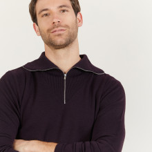 Pull col montant zippé en laine mérinos - Maé 6182 bordeaux - 18 Violet foncé