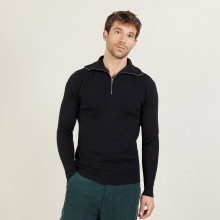 Pull col montant zippé en laine mérinos - Maé 6110 noir - 01 Noir