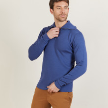 Pull col montant zippé en laine mérinos - Maé 6190 pensée - 03 Bleu foncé