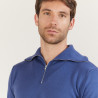 Pull col montant zippé en laine mérinos - Maé 6190 pensée - 03 Bleu foncé