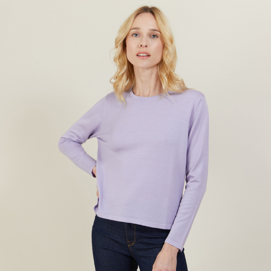 Pull court en laine mérinos - Les Halles 6191 clochette - 16 Violet clair Pull court en laine mérinos - Les Halles 6191 clochette - 16 Violet clair