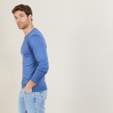 Pull ras du cou en laine mérinos - Bertille 6042 flot - 06 Bleu moyen