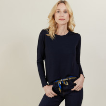 Pull court en laine mérinos - Les Halles 6140 marine - 05 Bleu marine