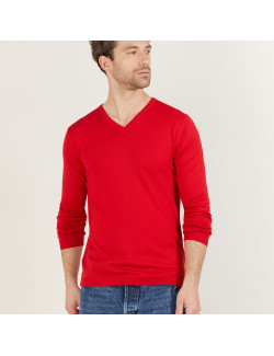 Pull col V en laine mérinos - Bibiane 6180 coccinelle - 52 rouge