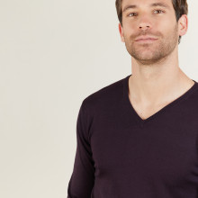 Pull col V en laine mérinos - Bibiane 6182 bordeaux - 18 Violet foncé