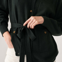 Veste boutonnée en cachemire col polo - Clemence 7451 bronze - 83 Kaki