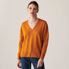 Merino wool V-neck sweater with slits in merino wool - Aurora
