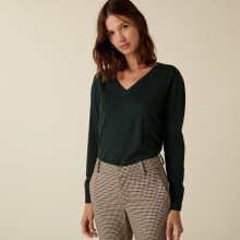V-neck sweater in merino wool with ribbed edges - Arya