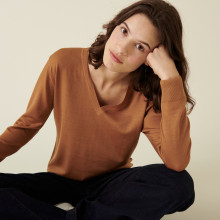 V-neck sweater in merino wool with ribbed edges - Arya