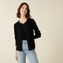 Merino wool buttoned round-neck cardigan with pockets - Amalia