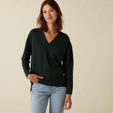 Merino wool V-neck sweater with slits in merino wool - Aurora