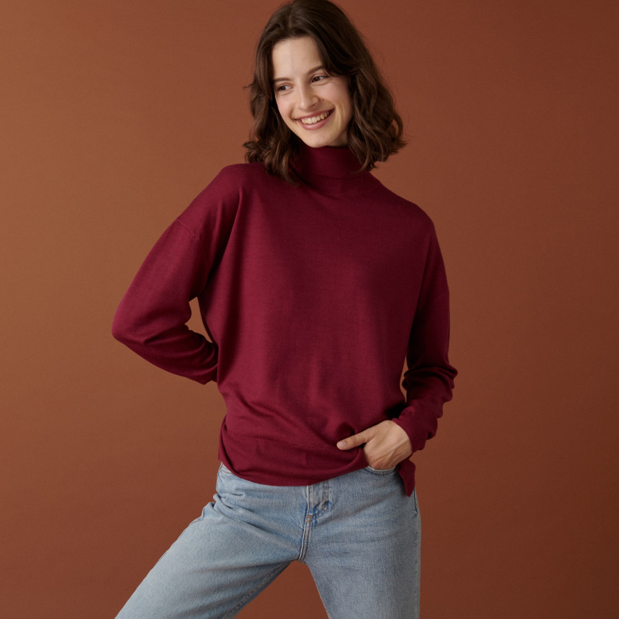 Pull col roulé à fentes en laine mérinos - Amy 7482 griotte - 17 Violet Pull col roulé à fentes en laine mérinos - Amy 7482 griotte - 17 Violet