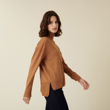 Pull col roulé à fentes en laine mérinos - Amy 7430 noisette - 88 Camel