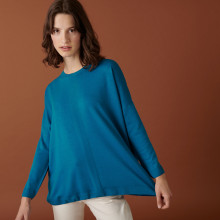 Loose-fit sweater with ribbed edges in merino wool - Amerya