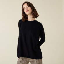 Loose-fit sweater with ribbed edges in merino wool - Amerya