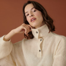Pull oversize boutonné en mohair - Clea 7403 ecru - 82 Ecru