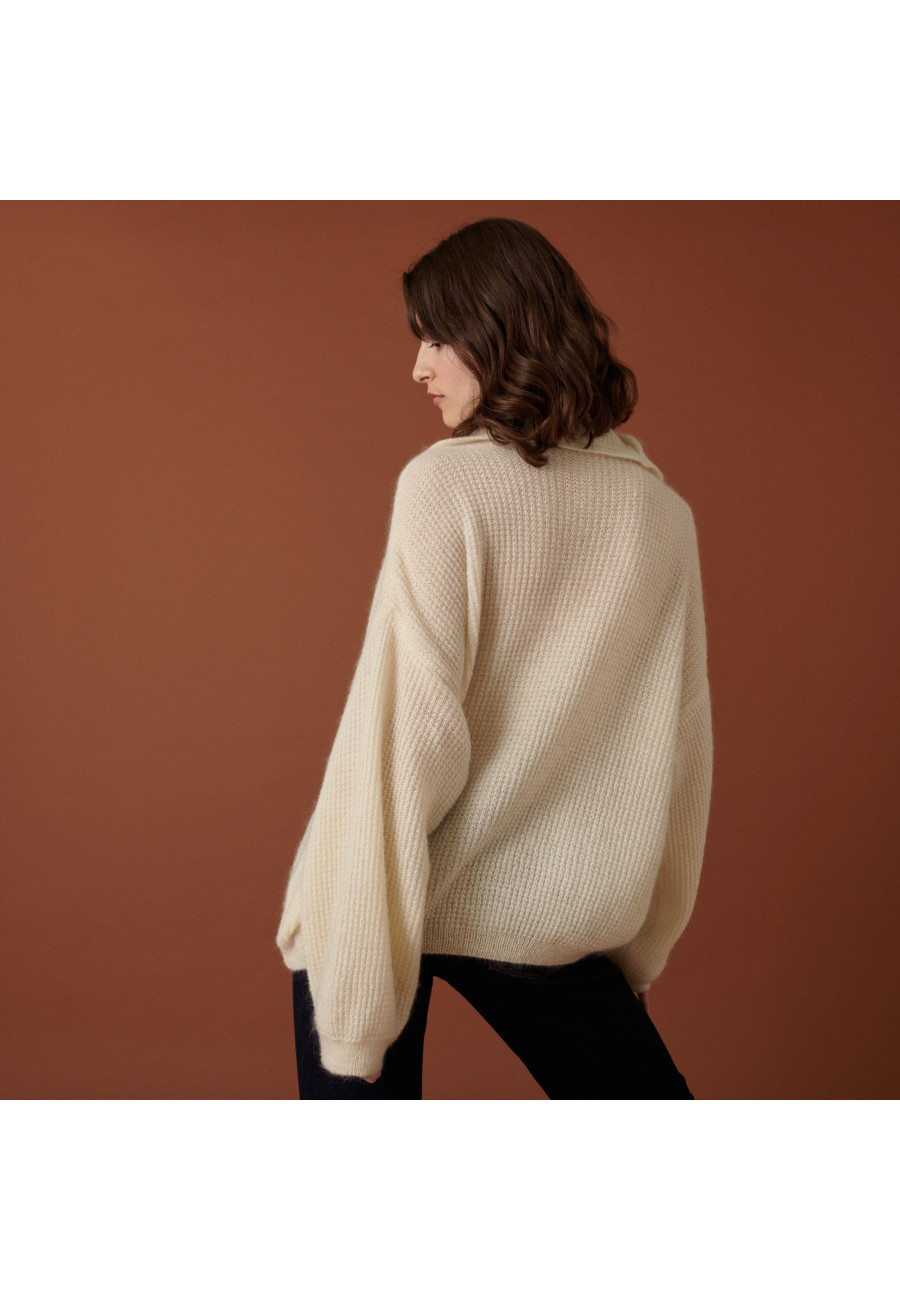 Pull oversize boutonné en mohair - Clea 7403 ecru - 82 Ecru Pull oversize boutonné en mohair - Clea 7403 ecru - 82 Ecru