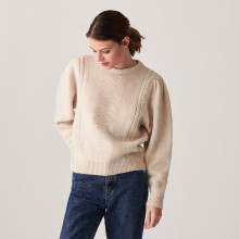Pull manches raglan en laine cocon et maille torsadée - Carlotta 7403 ecru - 82 Ecru