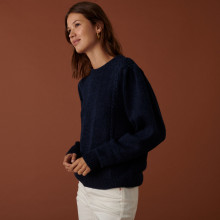 Pull manches raglan en laine cocon et maille torsadée - Carlotta 7440 marine - 05 Bleu marine
