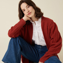 Long alpaca wool cardigan with balloon sleeves - Damy