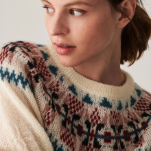 Pull en mohair manches raglan à motif jacquard - Celine 7555 ecru - 82 Ecru