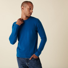 Pull col rond en cachemire à finitions roulotées - Ernest 7443 paon - 06 Bleu moyen