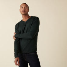 Pull col V avec logo en laine mérinos - Elmo 7451 bronze - 83 Kaki