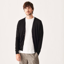 Gilet boutonné avec logo en laine mérinos - Etienne 7410 Noir - 01 Noir