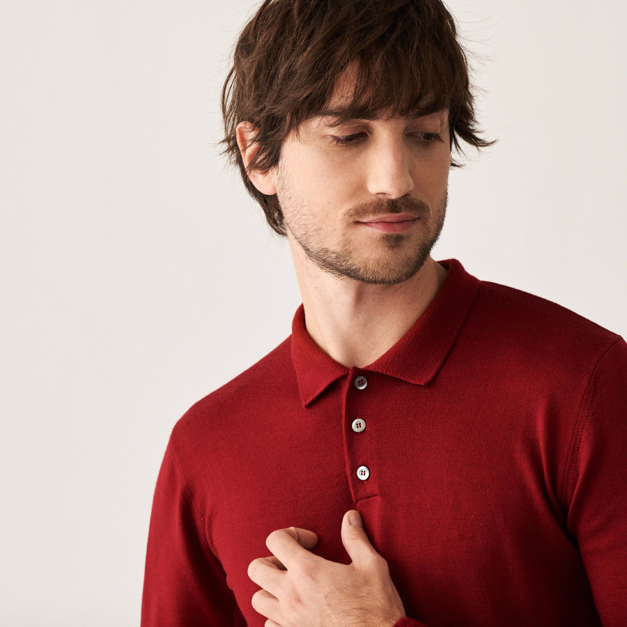 Pull col polo avec logo en laine mérinos - Eni 7430 noisette - 88 Camel Pull col polo avec logo en laine mérinos - Eni 7430 noisette - 88 Camel