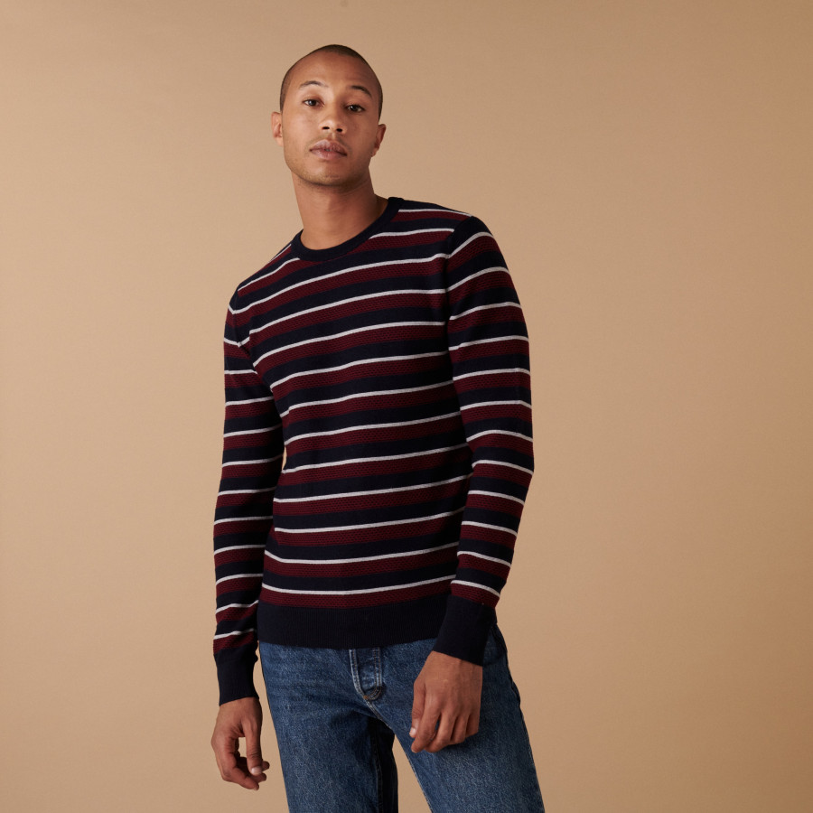 Pull col rond à rayures en laine mérinos - Arno 7550 multi marine - 51 Bordeaux Pull col rond à rayures en laine mérinos - Arno 7550 multi marine - 51 Bordeaux