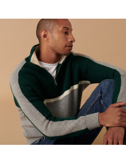 Tricolor alpaca wool sweater with trucker collar - Augustin
