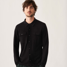Surchemise à poches plaquées en laine mérinos - Andy 7410 noir - 01 Noir